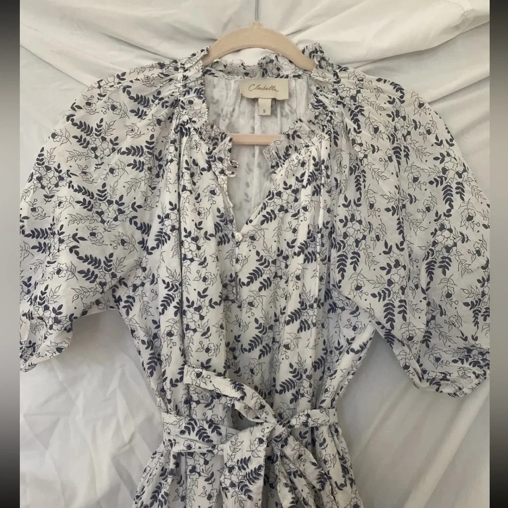 Cleobella Blue White Floral Cotton Puff Sleeve Nevah Mini Size Small Sundress - Picture 4 of 9